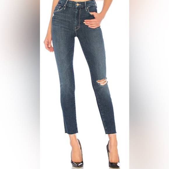 Mother High Waisted Looker Ankle Fray Close to The Edge Skinny Jean Blue Size 25 - Picture 1 of 13